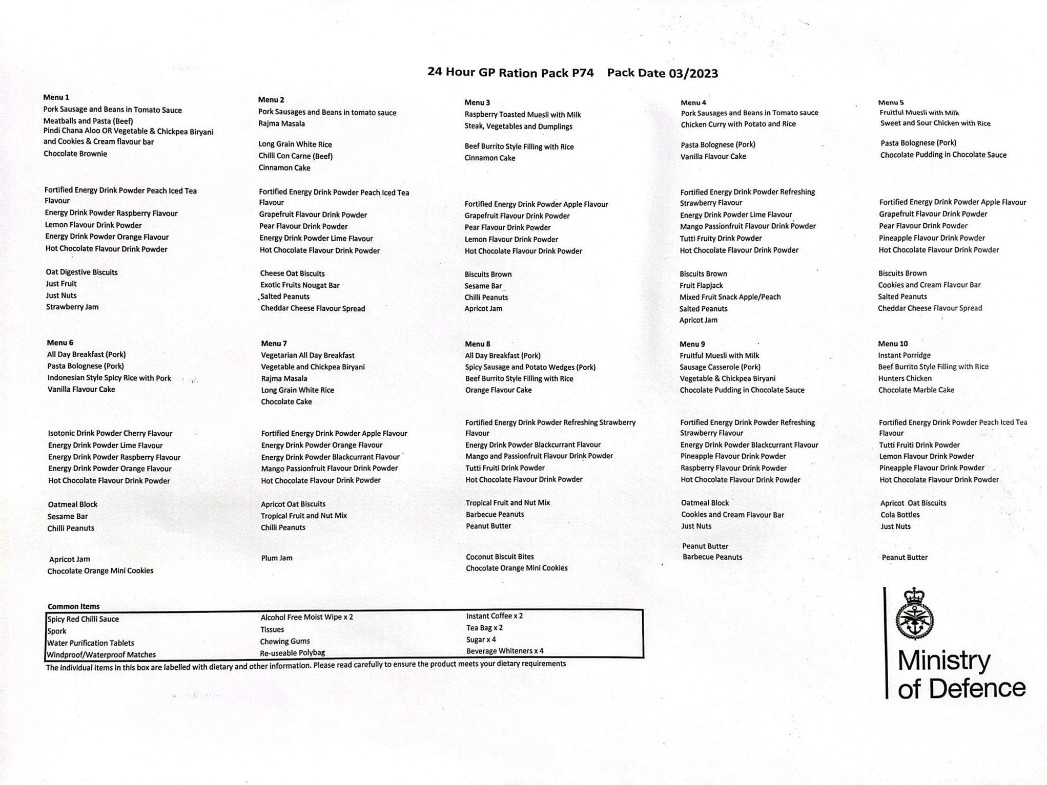 Mre Ration Chart British Army MRE Rations | MRE Meals — Goarmy