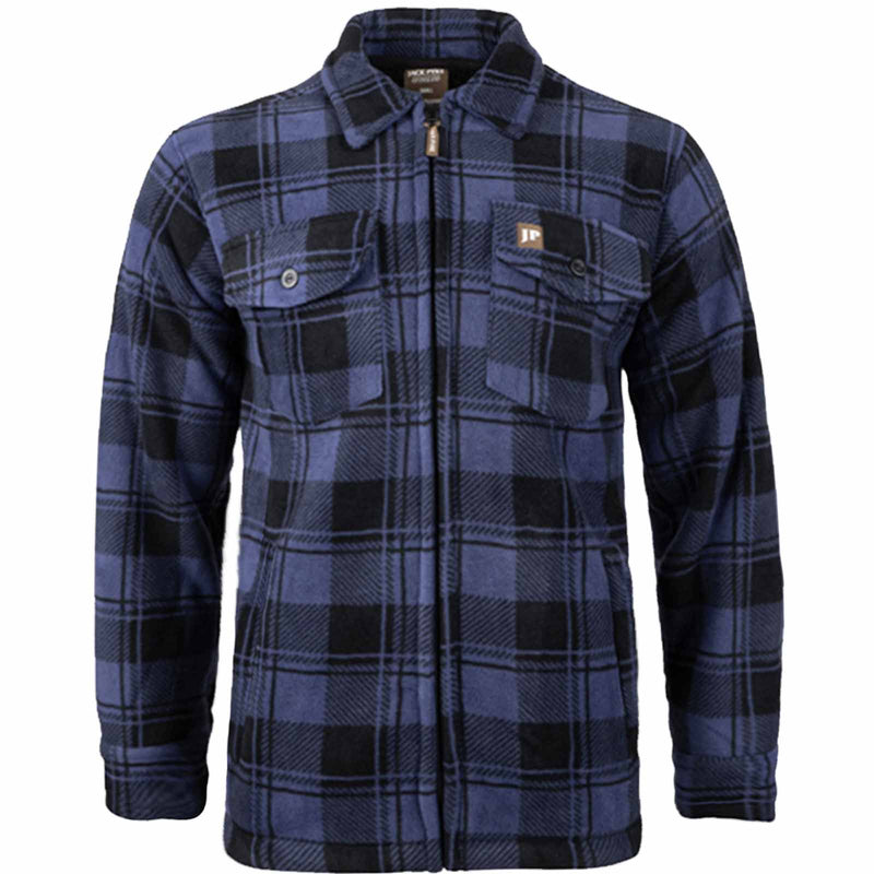 Jack Pyke Tundra Checked Fleece Shirt Blue and black plaid jacket on a white background