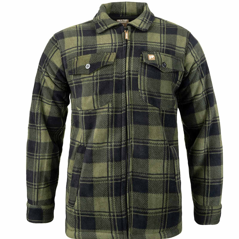 Jack Pyke Tundra Checked Fleece Shirt Green and black plaid shirt on a white background