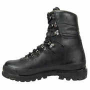 Black leather boot with laces on a white background
