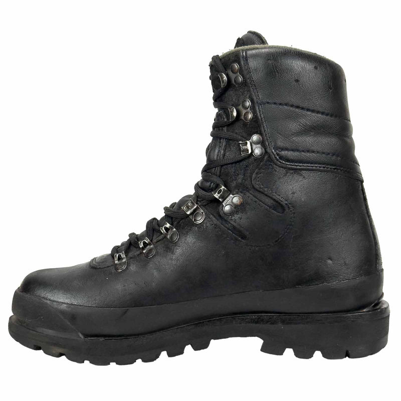Black leather boot with laces on a white background