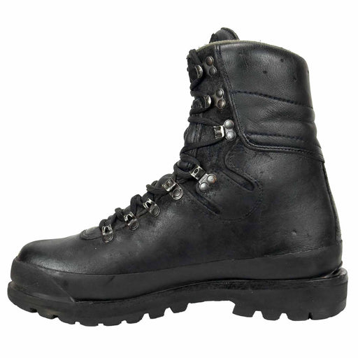 Black leather boot with laces on a white background