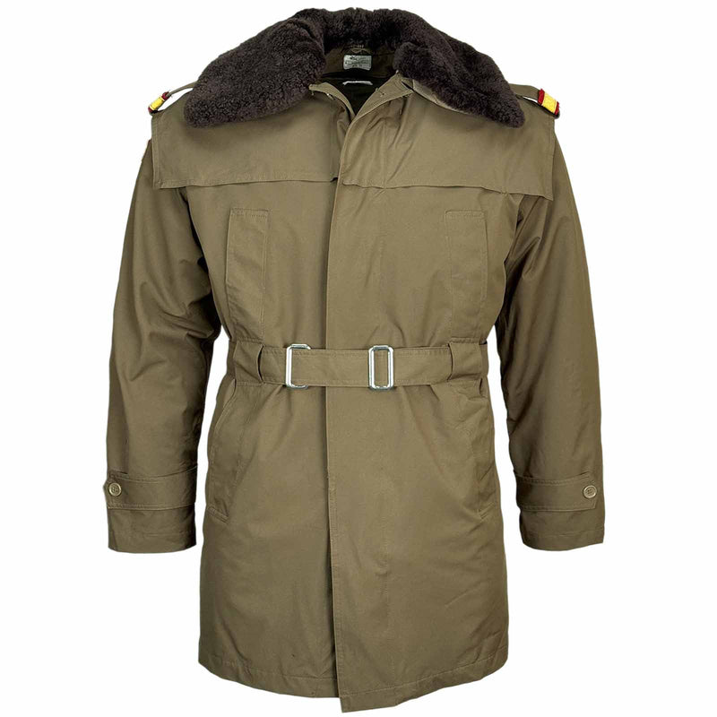 Romanain Army Fur Collar Parka Khaki coat with fur-lined hood on a white background